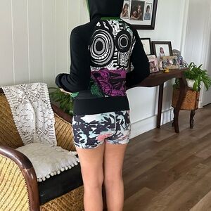 Authentic Neslay Paris Black Graphic Hoodie EUC Design Patch Sz S